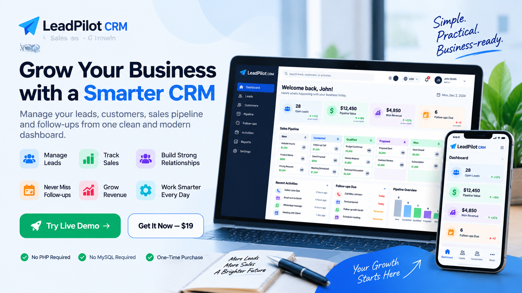 LeadPilot CRM software hero banner for small businesses