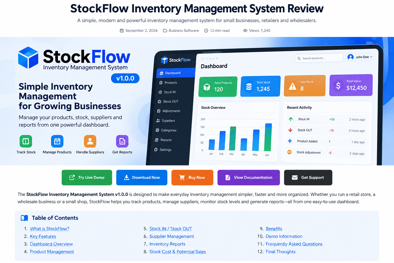 StockFlow Inventory Management System Dashboard